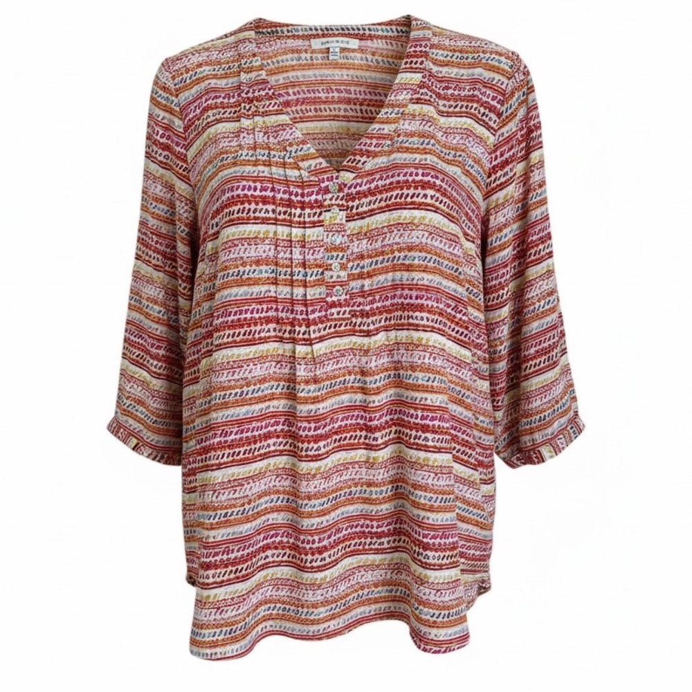 Rose & Olive artsy print quarter button blouse